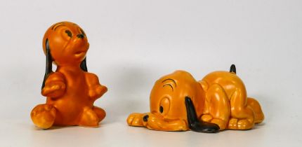 Wadeheath figures of Pluto's puppy. One lying and one sitting up (chip to tail) (2)