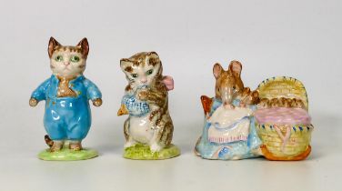 Beswick Beatrix potter figures to include Tom Kitten, Miss Moppet and Hunca Munca. All BP2