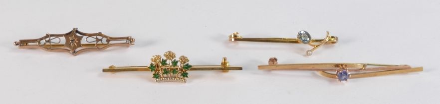 4 x 9ct gold antique brooches, some minor repairs, all hallmarked, marked 9ct or tested as such,