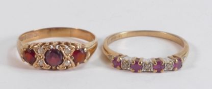 Two 9ct gold hallmarked dress rings - Garnet & white stone ring size P, weight 2.14g, together
