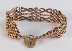 9ct rose gold Victorian gate bracelet gross weight 19.95g. Overall denting to links generally, but