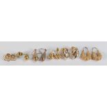 6 x pairs of 9ct gold earrings, gross weight 7.23g including any stones. Either hallmarked,