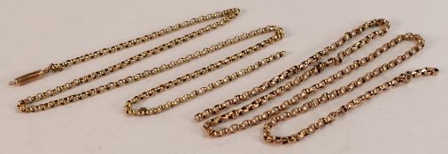 Two Victorian 9ct rose gold necklaces, one broken, 11.6g. (2)