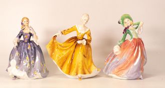 Royal Doulton lady figures to include Nicola HN2839, Kirsty HN2381 and Autumn breezes HN1939 (3)