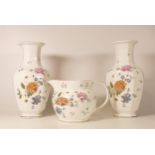 A pair of Wedgwood Rosemeade vases together with a matching jug. Height of vases 24cm