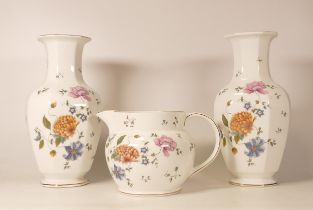 A pair of Wedgwood Rosemeade vases together with a matching jug. Height of vases 24cm