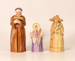 Three Royal Worcester Candle Snuffer Figures tallest including Monk & two lady figures , tallest