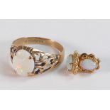 9ct hallmarked gold opal dress ring size S, together with 9ct gold opal earrings. Gross weight 3.