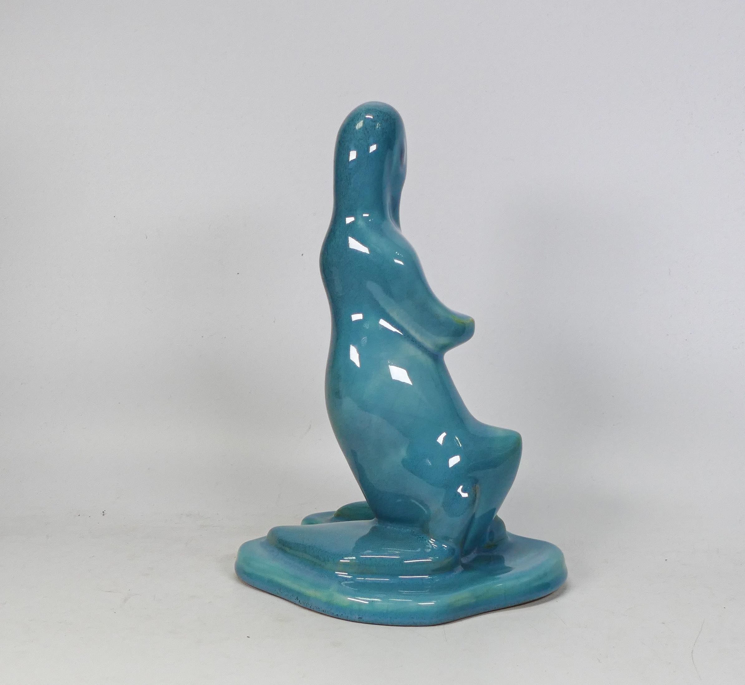 Beswick blue glazed model of a stylised duck on base 317, crazing, height 22cm - Image 2 of 3
