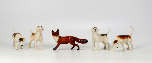 Beswick 2nd Version Foxhounds & small standing fox(5)