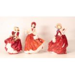 Royal Doulton lady figures to include Autumn Breezes HN1939 ( cracked), Christmas day 1996 HN4214