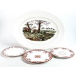 Large Wedgwood platter decorated with hunting scene, marked Trial, together with 3 Fred Cholerton