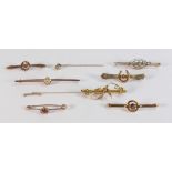 9 x 9ct gold antique brooches, some minor repairs, all hallmarked, marked 9ct or tested as such,