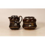 Ceramic sugar Bowl & Milk Jug decorated with Dutch Scene , mounted with silver rims, tallest 8cm(2)
