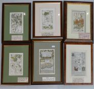 Six 19th century antique prints / maps including - Shoreham Valley, Knightsbridge, Farningham,