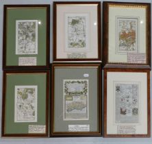 Six 19th century antique prints / maps including - Shoreham Valley, Knightsbridge, Farningham,