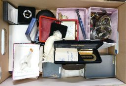 A job lot collection of various silver jewellery, clocks, pens, watches, costume jewellery and