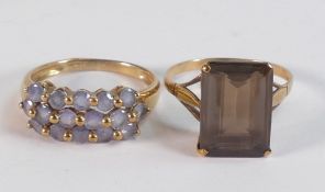 Two 9ct gold hallmarked dress rings - Smokey quartz ring size Q, weight 2.72g, together with
