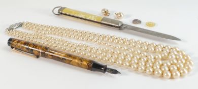 A collection of items, including Dickinson "The Croxley" Vintage Amber Fountain Lever Fill Pen