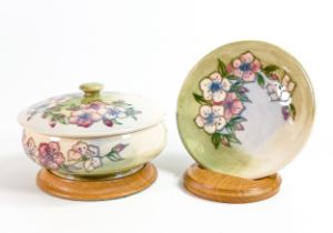 Moorcroft Apple Blossom lidded box and pin dish - slight crazing (boxed).