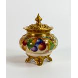 Royal Worcester gilded vase & cover, painted with fruit by K Blake, purple factory mark, couple