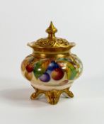 Royal Worcester gilded vase & cover, painted with fruit by K Blake, purple factory mark, couple