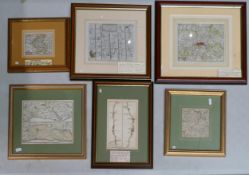 Six 19th century antique prints / maps including - Eastbourne to Shoreham, Farmingham, Berkshire,