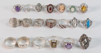 Collection of 20 x assorted silver dress rings, many set gemstones, all either UK hallmarked or