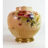 Royal Worcester large potpourri jar 1286, blush floral decoration with green factory marks, h.