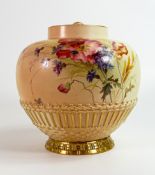Royal Worcester large potpourri jar 1286, blush floral decoration with green factory marks, h.