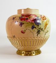 Royal Worcester large potpourri jar 1286, blush floral decoration with green factory marks, h.