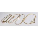 9ct gold neck chain and matching 9ct bracelet, together with two broken 9ct gold neck chains,
