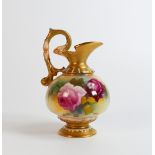 Royal Worcester gilded blush ewer decorated with roses, model 209 with puce marks, h.15cm.