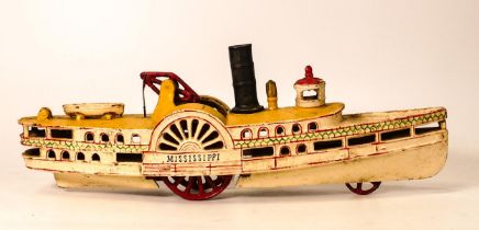 Cast iron push toy model Mississippi paddle steamer, 38 by 8.5 by 13cm high