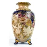 Carlton Blush ware vase with panelled Chrysanthemum floral decoration, by Wiltshaw & Robinson,