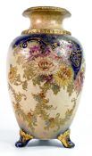 Carlton Blush ware vase with panelled Chrysanthemum floral decoration, by Wiltshaw & Robinson,