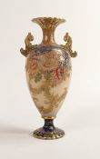 Carlton Blush ware twin handled vase with floral chrysanthemum decoration, by Wiltshaw & Robinson,