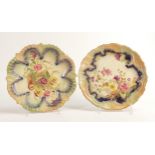 Carlton Blush ware cabinet plates with Pansy & petunia decoration, by Wiltshaw & Robinson, c1900,