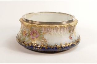 Carlton Blush ware metal mounted fruit bowl with Arvista decoration, by Wiltshaw & Robinson,