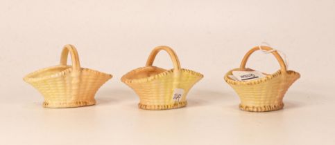 Three Royal Worcester Blush Ivory Miniature Posy Baskets, length 6cm(3)