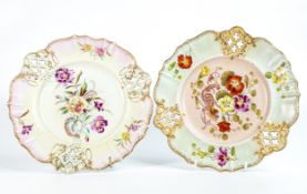 Carlton Blush ware reticulated plates with carnation and peony floral decoration, by Wiltshaw &