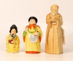 Three Royal Worcester Candle Snuffer Figures tallest including Monk & Oriental Sage & Geisha ,