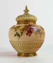 Royal Worcester potpourri Jar & cover 1286, blush floral decoration with green factory marks, h.