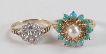 Two 9ct gold gem set ladies dress rings, gross weight 7.26g, both size M.