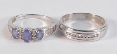 Two 9ct white gold hallmarked dress rings - purple stone & diamond ring size P, weight 2.45g,