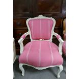 Painted white and pink upholstered bedroom chair