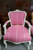 Painted white and pink upholstered bedroom chair