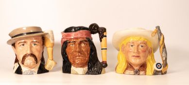 Royal Doulton Wild West Series Character Jugs Annie Oakley D6732, Geronimo D6733 & Wild Bill Hickock
