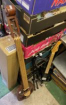 Hobbyist made Double bass together with Childs Nevada Electric Guitar and guitar stands etc