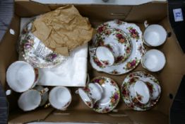Royal Albert Old Country Rose patterned 20 piece tea set together with matching 2 tier cake stand
